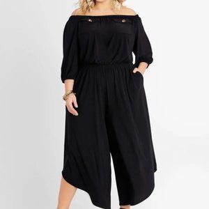 Black Off The Shoulder Harem Jumpsuit